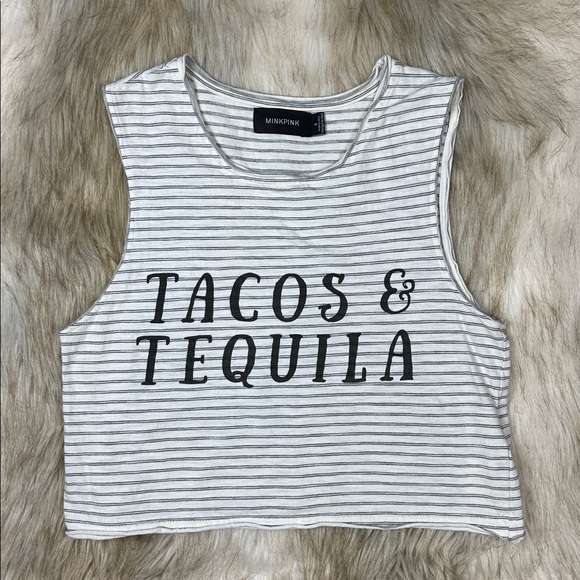 MINKPINK ‘ Taco & Tequila’ Striped Cropped Top - Size Small - Picture 3 of 8